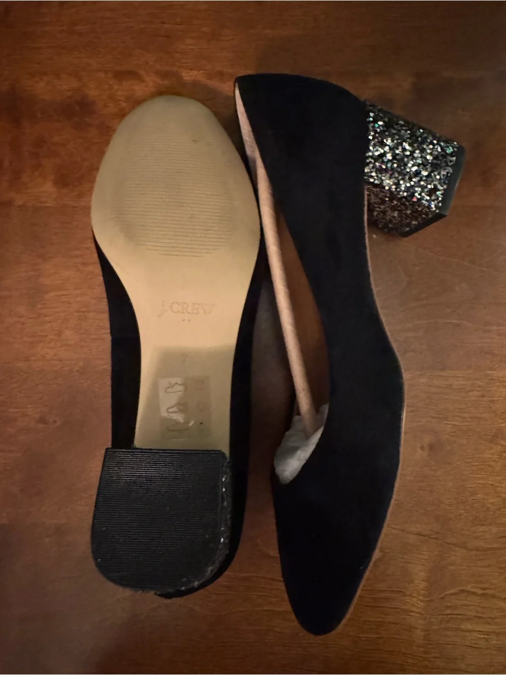 J. Crew Black Suede Pumps with Glitter Block Heel
